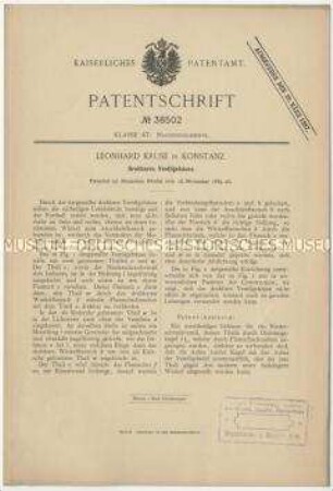 Patentschrift eines drehbaren Ventilgehäuses, Patent-Nr. 38502