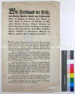 Verordnung von Kaiser Ferdinand I. des Heiligen Römischen Reiches über eine politische Amnestie