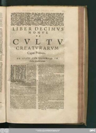 Liber Decimus Nonus. De Cultu Creaturarum.