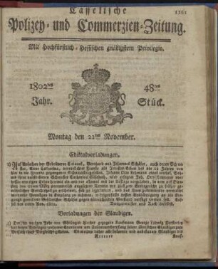 48tes Stueck, Montag den 22ten November 1802