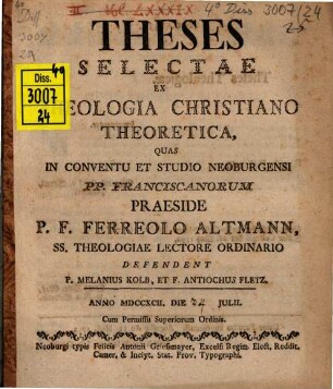 Theses selectae ex theologia Christiano-theoretica