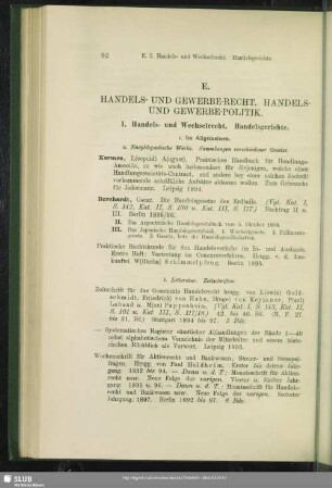 E. Handels- Und Gewerbe-Recht. Handels- Und Gewerbe-Politik