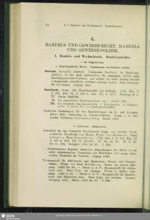 E. Handels- Und Gewerbe-Recht. Handels- Und Gewerbe-Politik