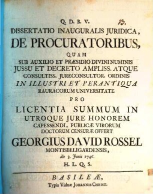 Diss. inaug. iur. de procuratoribus