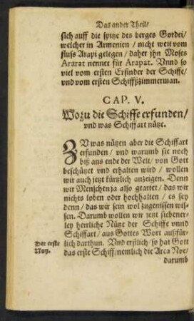 Cap. V. Wozu die Schiffe erfunden/ und was Schiffart nütze.