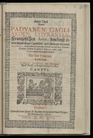 Carlo Farina: Ander Theil Newer Paduanen, Gagliarden, Couranten ... Mit vier Stimmen ... Cantus