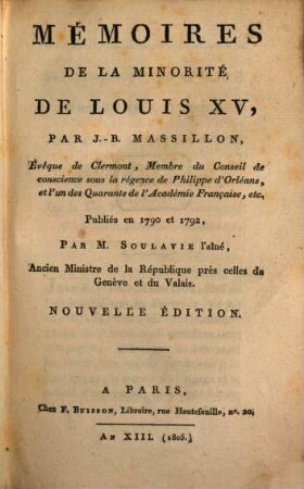 Mémoires de la minorité de Louis XV.