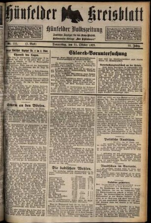 Erste Ausgabe vom Donnerstag, den 31. Oktober 1929.