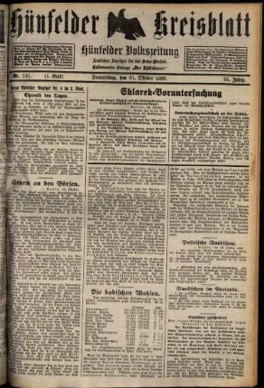 Erste Ausgabe vom Donnerstag, den 31. Oktober 1929.