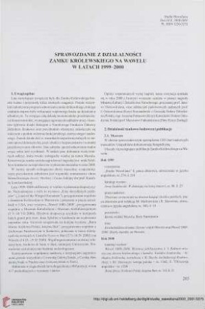 Sprawozdanie z działaności Zamku Królewskiego na Wawelu w latach 1999-2000