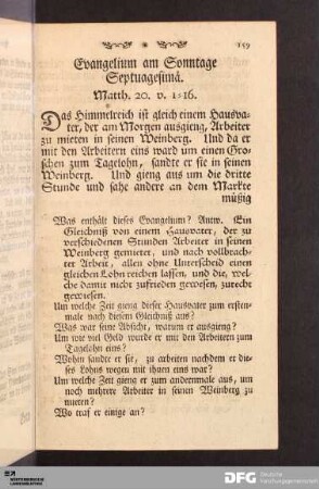 Evangelium am Sonntage Septuagesimae.