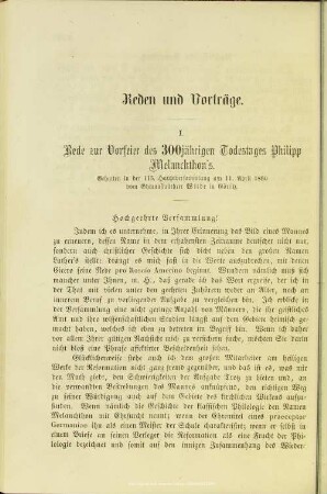 Rede zur Vorfeier des 300jährigen Todestages Philipp Melanchthon's