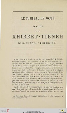 N.S. 11.1865: Le tombeau de Josué : note sur le Khirbet-Tibneh dans le massif d'Éphraim