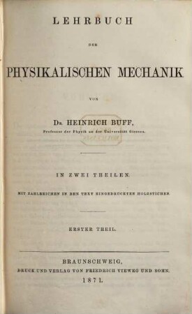 Lehrbuch der physikalischen Mechanik. 1., 1871