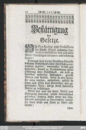 Bestättigung der Gesetze.