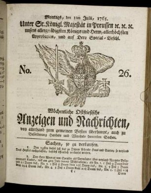 No. 26. Montags, den 1ten Julii, 1765.
