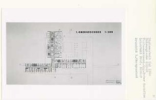 Chirurgische Klinik, Berlin-Dahlem (Diplomarbeit bei Willy Kreuer): Grundriss 1. Obergeschoss 1:200