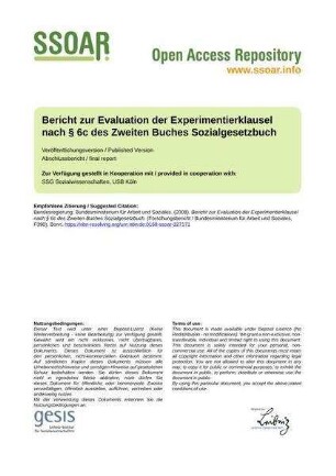 Bericht zur Evaluation der Experimentierklausel nach § 6c des Zweiten Buches Sozialgesetzbuch