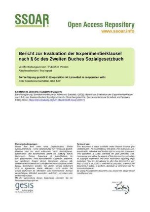 Bericht zur Evaluation der Experimentierklausel nach § 6c des Zweiten Buches Sozialgesetzbuch