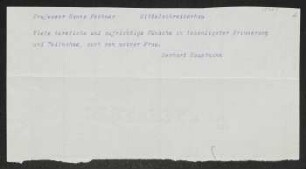 Brief von Gerhart Hauptmann an Hanns Fechner