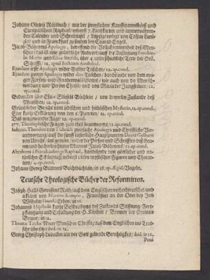 Teutsche Theologische Bücher der Reformirten.