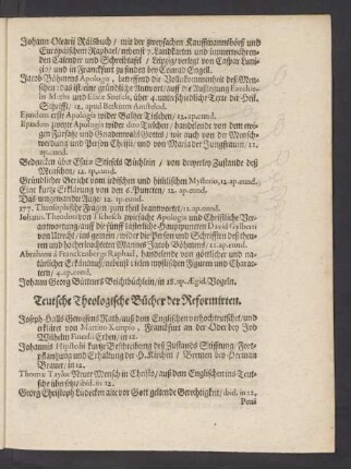 Teutsche Theologische Bücher der Reformirten.