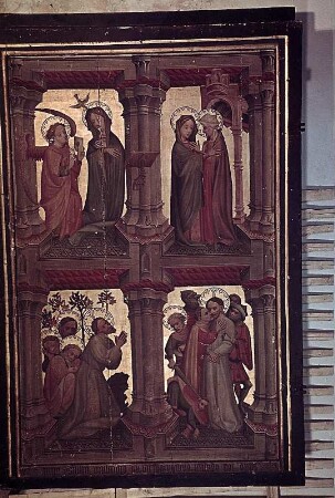 Innenseite: Zwei Szenen aus dem Leben Mariens (oben) und zwei Szenen aus dem Leben Christi (unten)