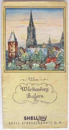 Straßenkarte des Gebietes zwischen Stuttgart, Augsburg und dem Bodensee