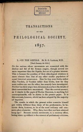 Transactions of the Philological Society. 1857