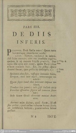 Pars IIII. De Diis Inferis