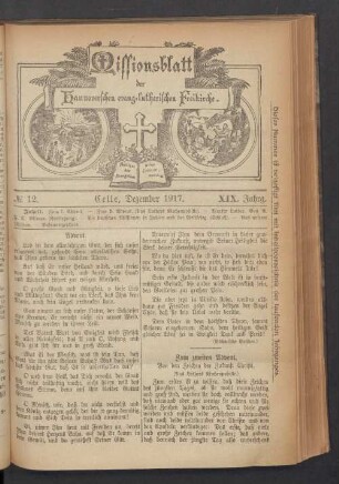 N°. 12. Dezember 1917. XIX. Jahrg