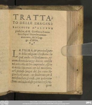 Trattato Delle Imagini: Raccolto D'Alcvne prediche, di M. Girolamo Zanco: fatte sopra'l secondo commandamento, della Legge d'Iddio.