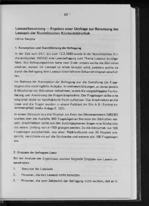 Lesesaalbenutzung - Ergebnis einer Umfrage zur Benutzung des Lesesaals der Nordelbischen Kirchenbibliothek