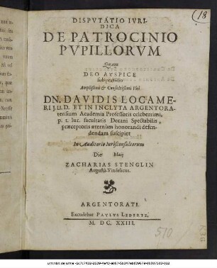 Disputatio Iuridica De Patrocinio Pupillorum
