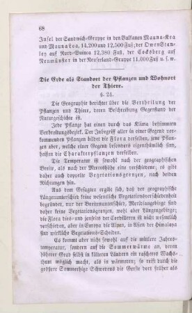 Die Erde als Standort der Pflanzen und Wohnort der Thiere