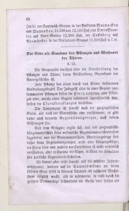 Die Erde als Standort der Pflanzen und Wohnort der Thiere