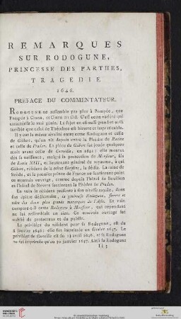 Remarques sur Rodogune, Princesse des Parthes, Tragédie