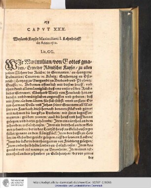 Caput XXX. Weyland Kayser Maximiliano I. Lehnbrieff de Anno 1512
