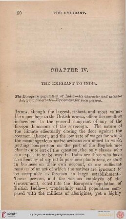 Chapter IV: The Emigrant to India