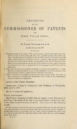 Decisions of the Commissioner of Patents and of the United States courts in patent and trade-mark and copyright cases : comp. from vols. ..., incl., of the official gazette of the U.S. Patent Office during the year .... 1880