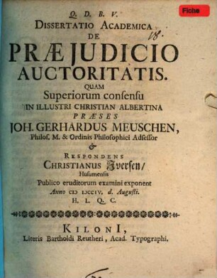 Diss. acad. de praeiudicio auctoritatis