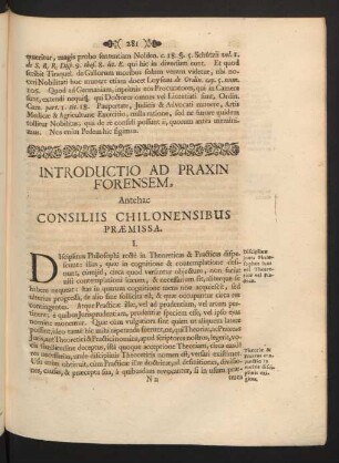 Introductio Ad Praxin Forensem, Antehac Consiliis Chilonensibus Praemissa.