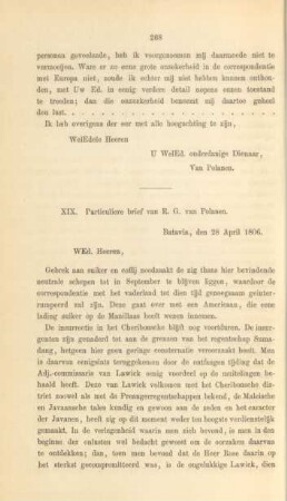 XIX. Particuliere brief van R. G. van Polanen ... 28 April 1806
