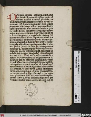 [D]Ominus que pars. Est nome[n]. quare. quia significat substanciam ...