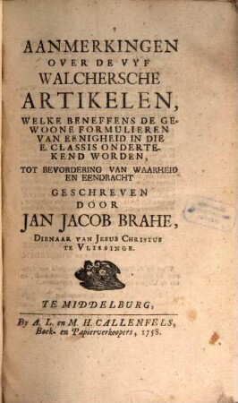 Aanmerkingen over de vyf Walchersche Artikelen