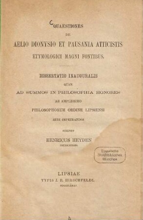 Quaestiones de Aelio Dionysio et Pausania atticistis etymologici magni fontibus : Diss. inaug.