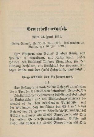 Gewerbesteuergesetz. Vom 24. Juni 1891.