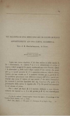 Sui multipli di una serie lineare di gruppi di punti appasrtenente ad una curva algebrica.
