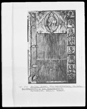 Vorderdeckel des Bleidenstädter Nekrologs — Bucheinband mit Emaille-Arbeiten