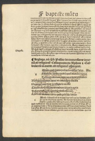 Aegloga. vii. quae dicitur Pollux de conversione iuvenum ad religionem ...